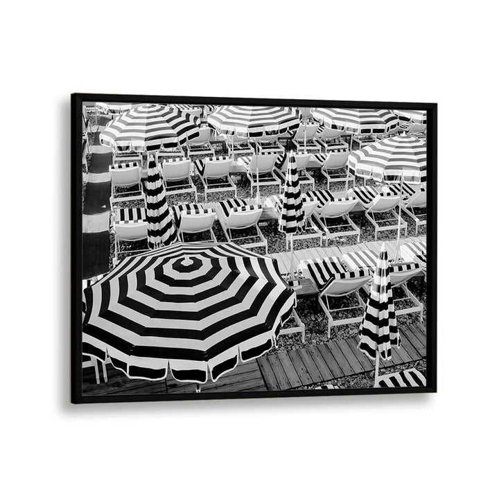 Black and White Beach Umbrellas II By Grace Digital Art Co Beach Prints in Black Plain Frame