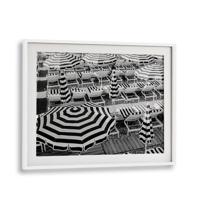 Black and White Beach Umbrellas II By Grace Digital Art Co Beach Prints in White Frame With Mount