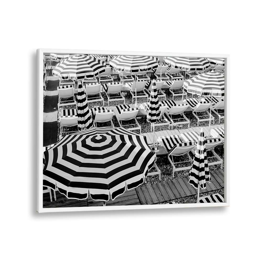 Black and White Beach Umbrellas II By Grace Digital Art Co Beach Prints in White Plain Frame