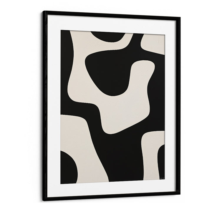 Black and White Pattern Stripes  II Abstract Paintings Abstract Art Prints in Black Frame With Mount