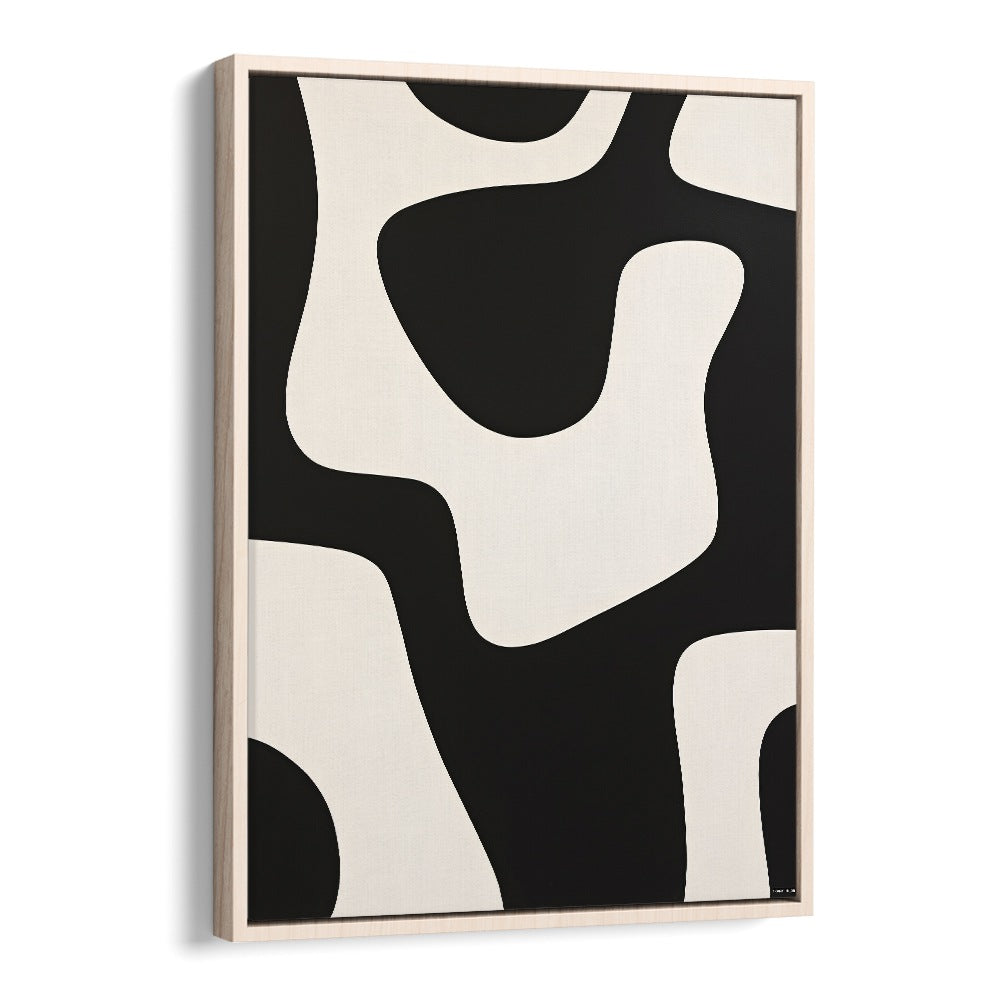 Black and White Pattern Stripes  II Abstract Paintings Abstract Art Prints in Oak Wood Floater Frame