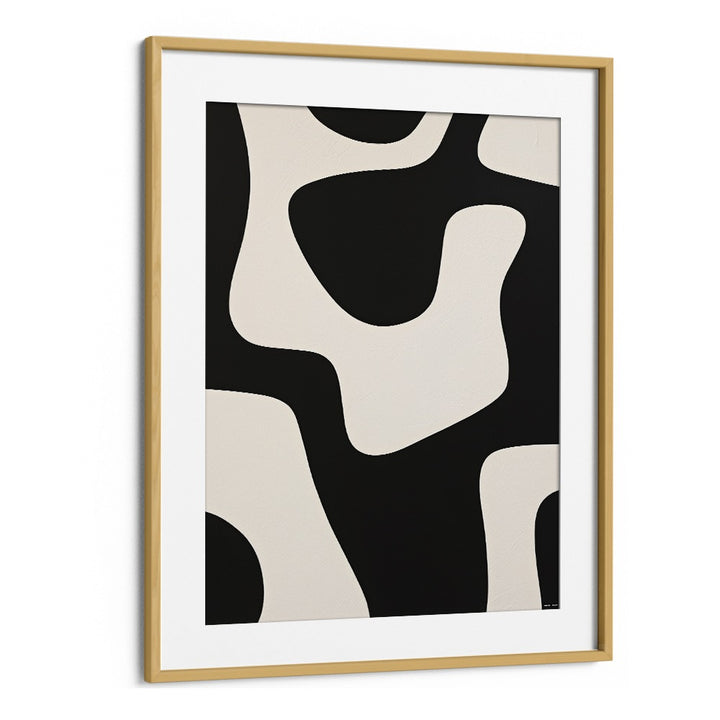 Black and White Pattern Stripes  II Abstract Paintings Abstract Art Prints in Oak Wood Frame With Mount