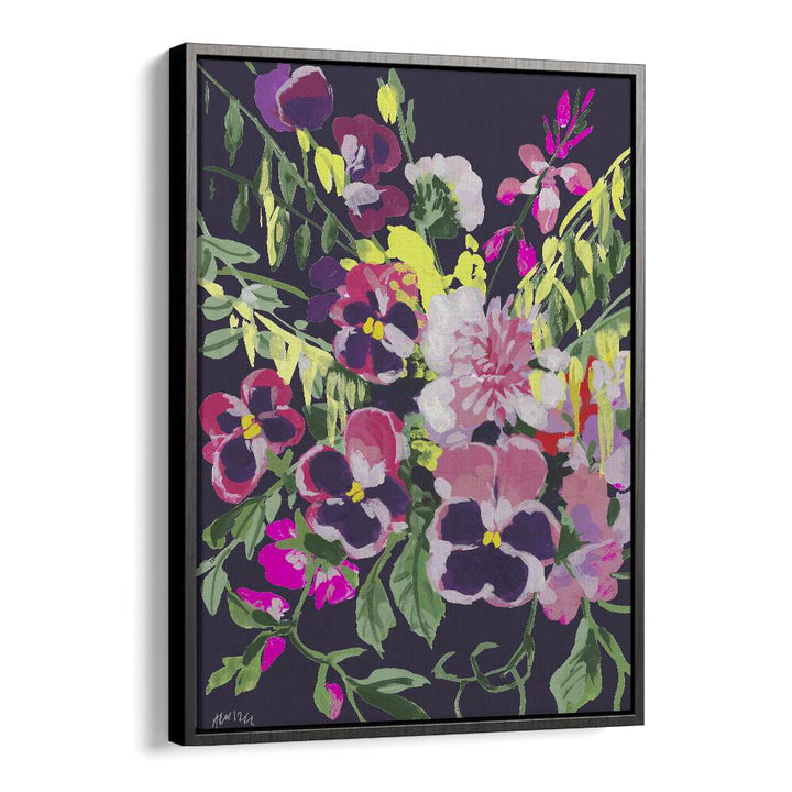 Ania Zwara painting - PINK PANSIES ON DARK PURPLE by Asianmonk