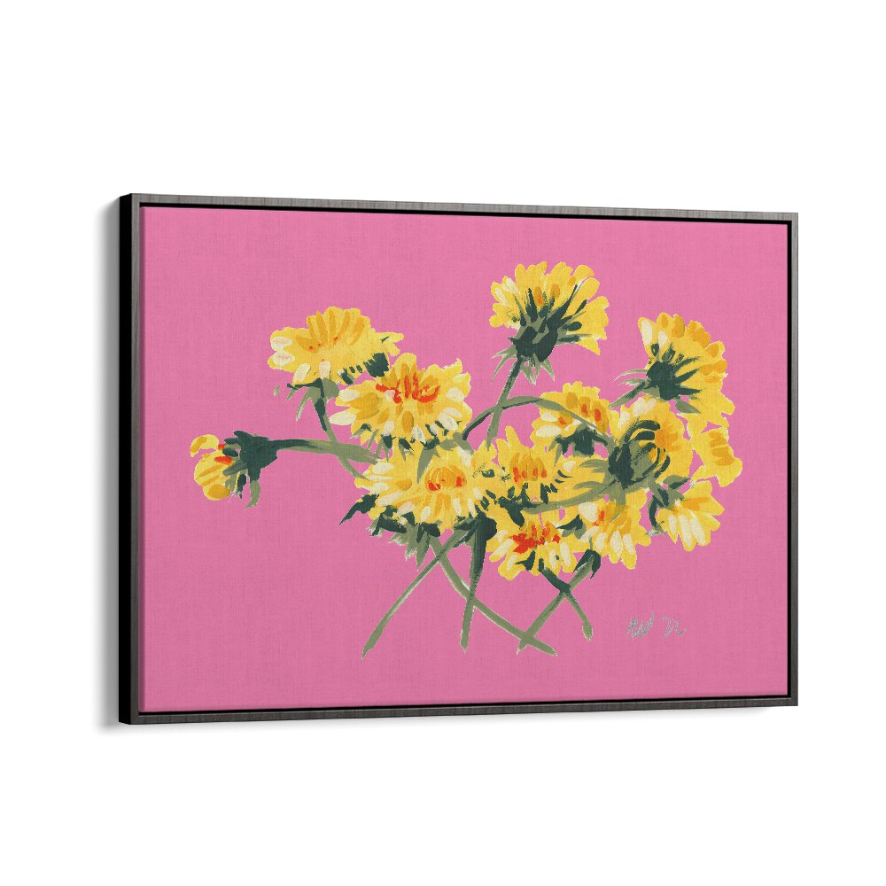 Ania Zwara painting - YELLOW DANDELIONS ON PINK by Asianmonk