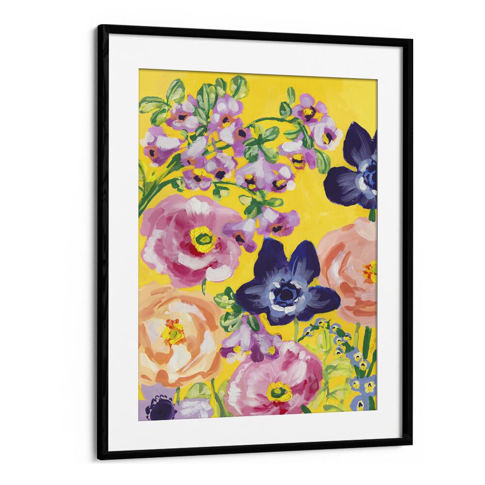 Ania Zwara painting - NAVY ANEMONES ON YELLOW by Asianmonk