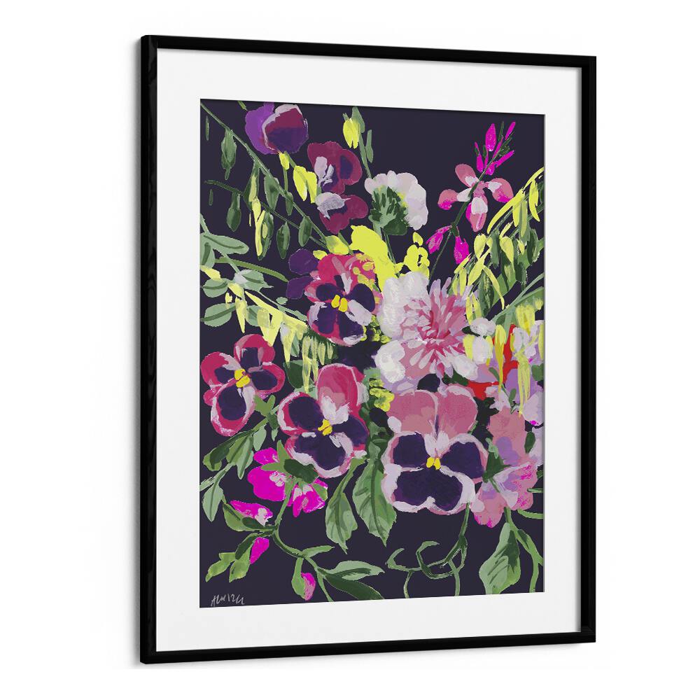 Ania Zwara painting - PINK PANSIES ON DARK PURPLE by Asianmonk