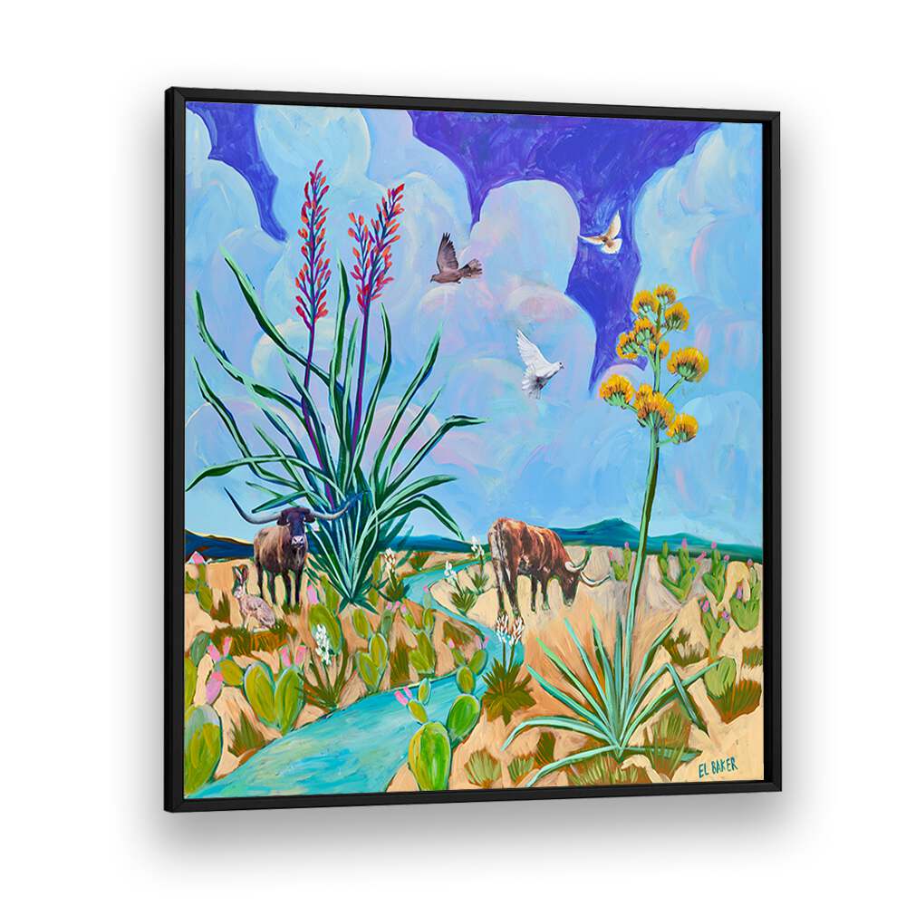 Eleanor Baker painting - WEST TEXAS LONGHORN CENTURY PLANT PRINT by Asianmonk