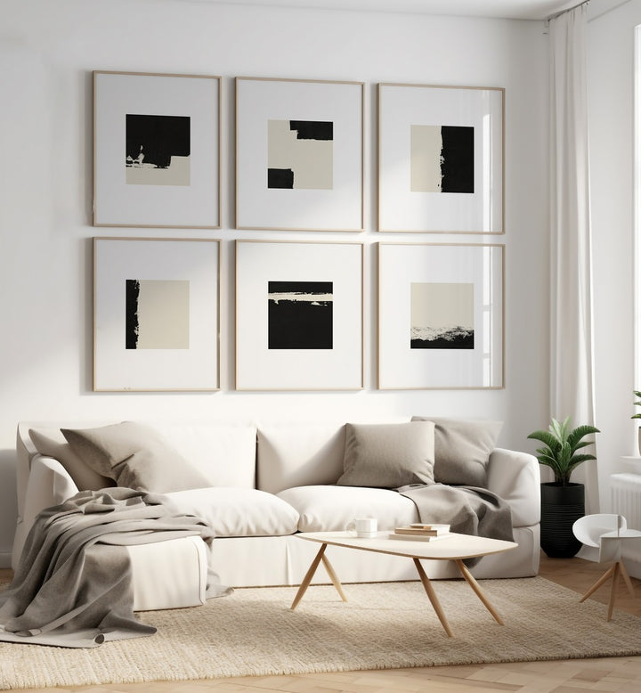 gallerywall painting - BLACK AND BEIGE ABSTRACT GALLERY WALL SET OF 6 by Asianmonk