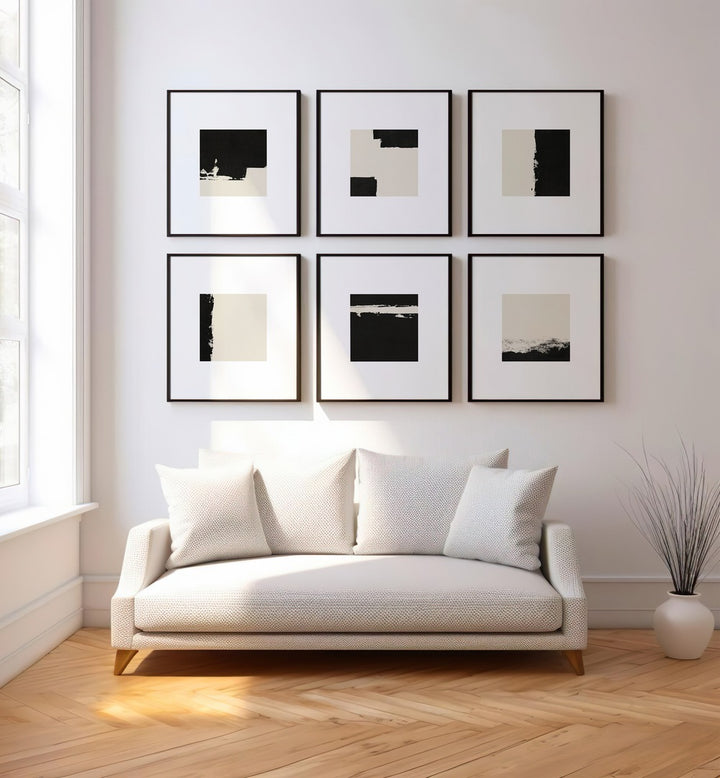 BLACK AND BEIGE ABSTRACT GALLERY WALL SET OF 6