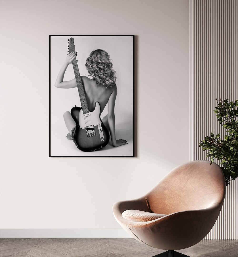 Blondie by David Drake Fine Art Photography Fashion Photography in Black Plain Frame placed on a wall behind a chair