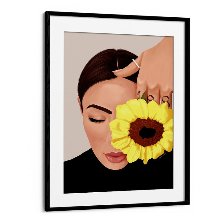 Bloom Portraits And Figurative Illustrations in Black Frame With Mount