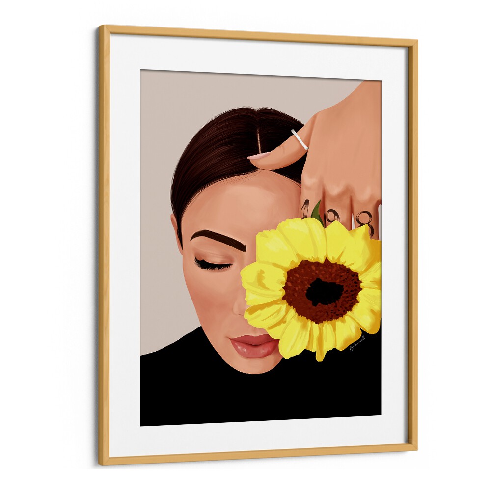 Bloom Portraits And Figurative Illustrations in Oak Wood Frame With Mount