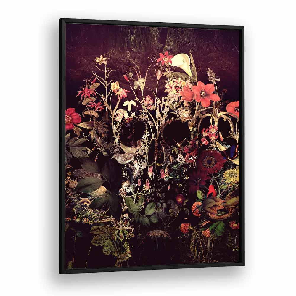 Bloom Skull Botanical Art Prints Floral Paintings in Black Plain Frame