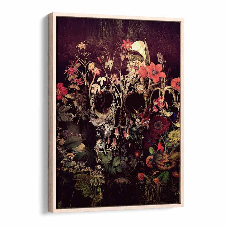 Bloom Skull Botanical Art Prints Floral Paintings in Oak Wood Floater Frame