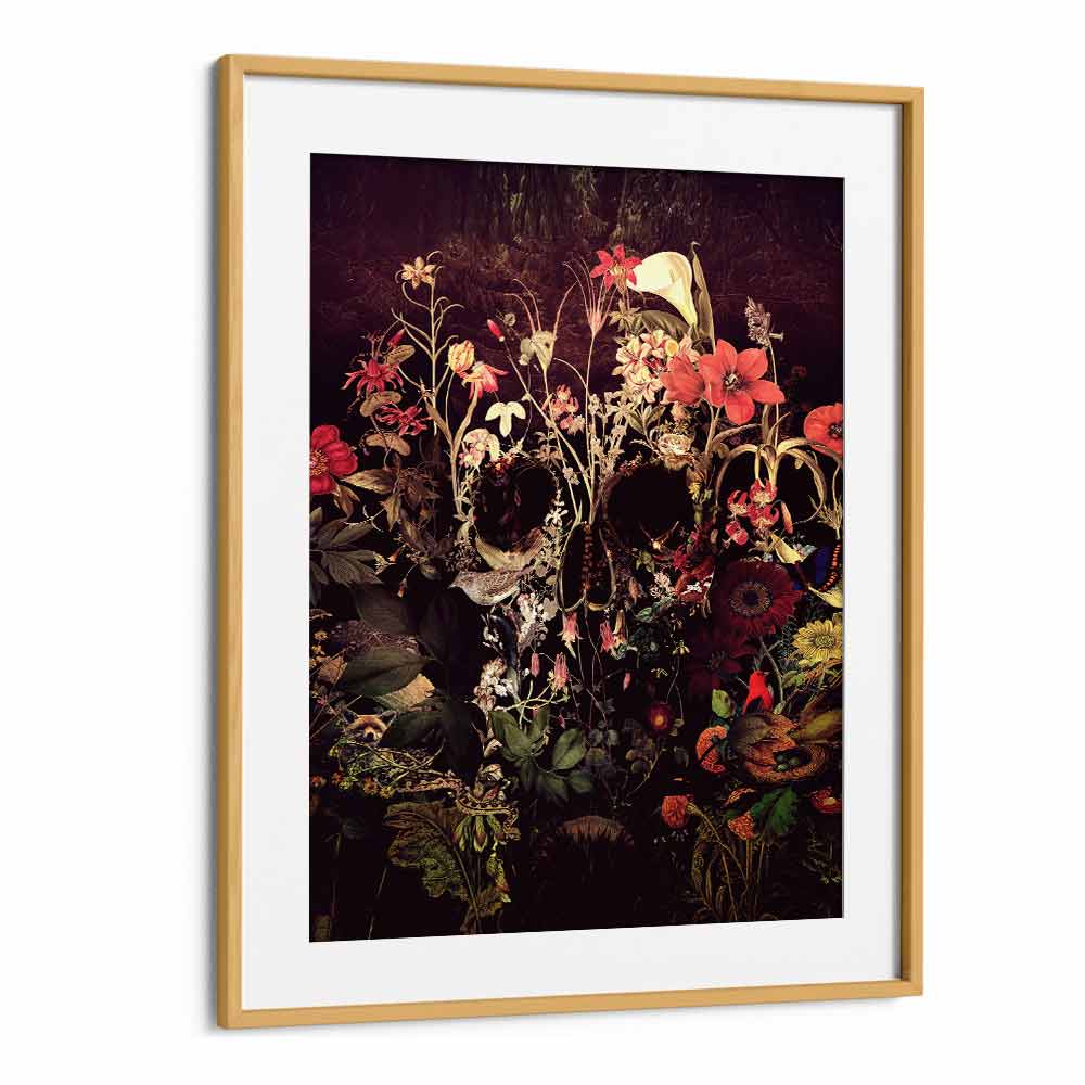 Bloom Skull Botanical Art Prints Floral Paintings in Oak Wood Frame With Mount