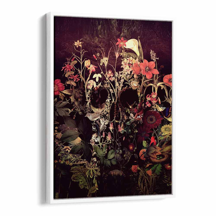 Bloom Skull Botanical Art Prints Floral Paintings in White Floater Frame