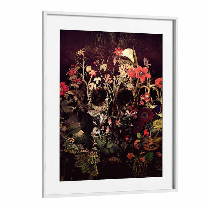 Bloom Skull Botanical Art Prints Floral Paintings in White Frame With Mount