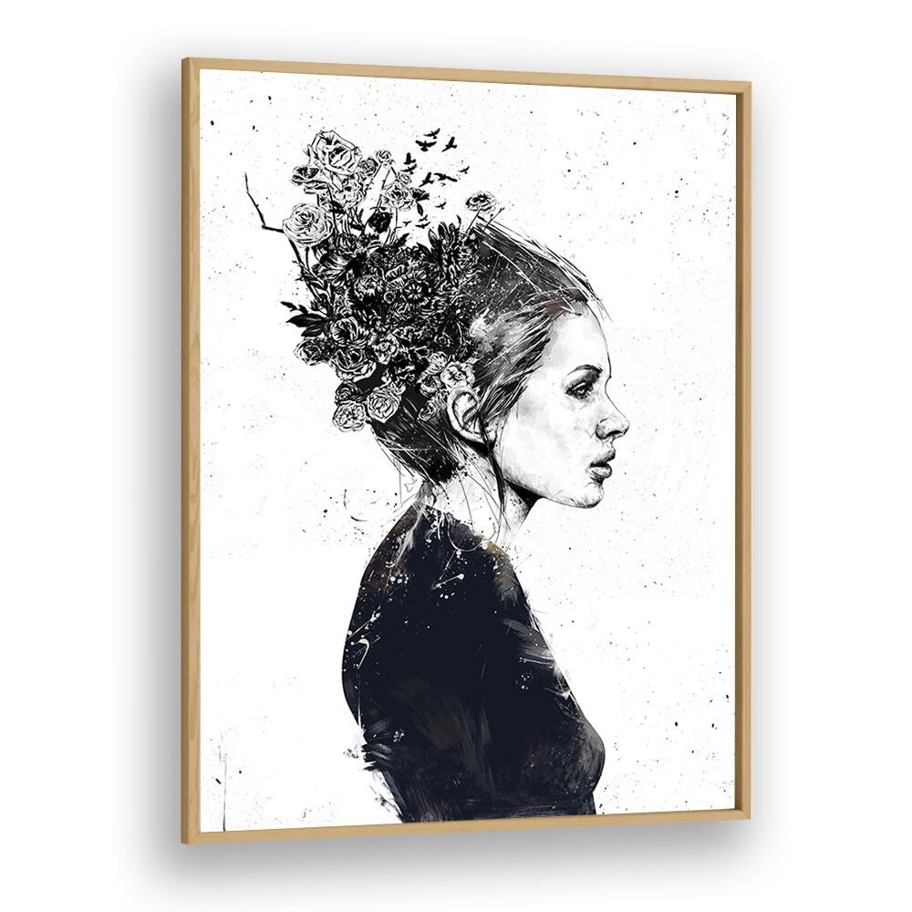 Blooming Girl By Balazs Solti Art Prints in Oak Wood Plain Frame