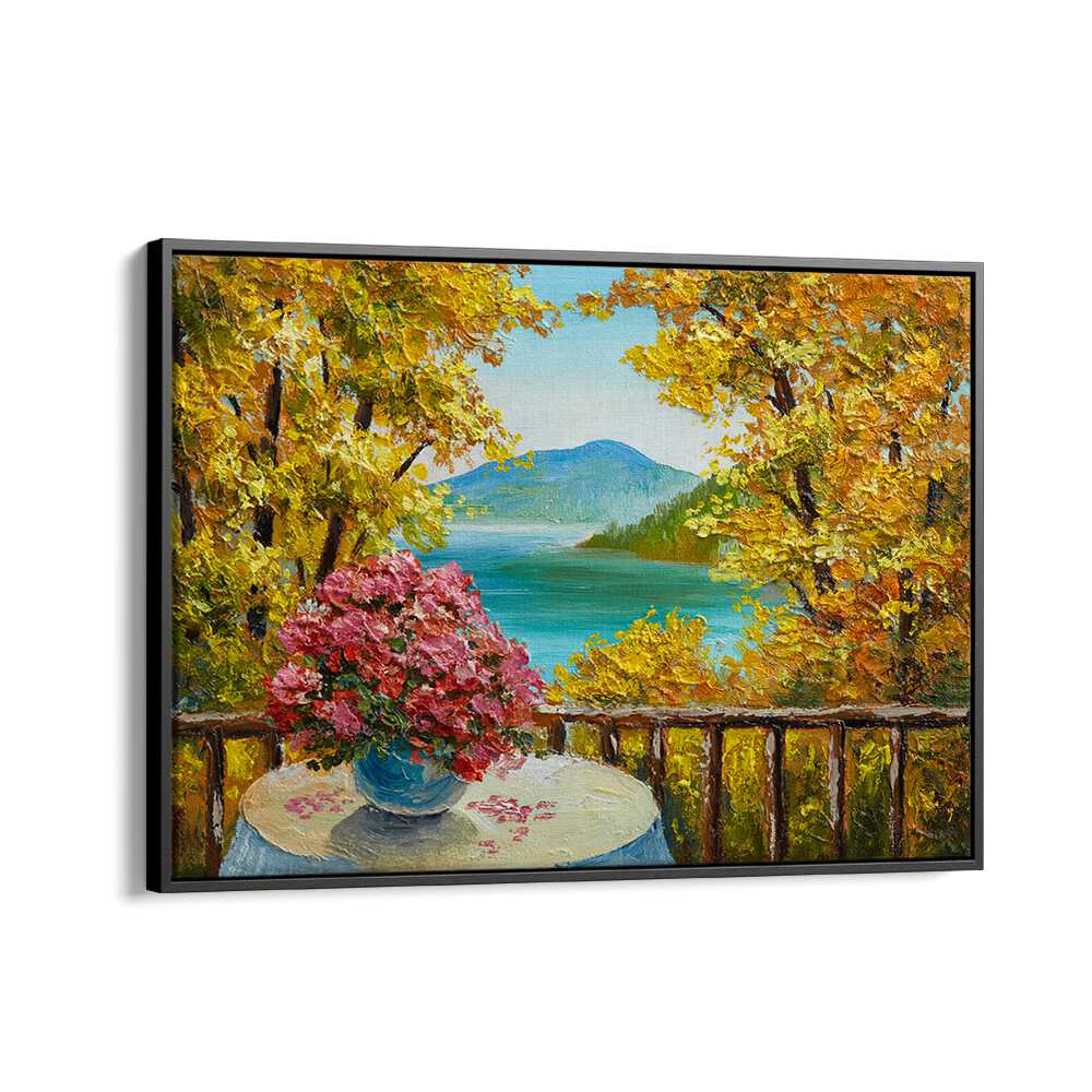 Blooming Oasis Vintage European Paintings in Black Floater Frame