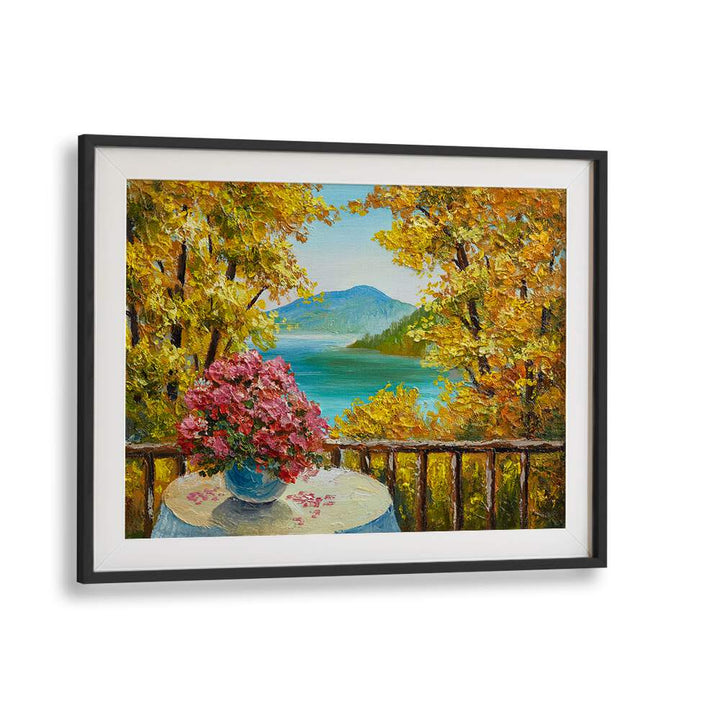 Blooming Oasis Vintage European Paintings in Black Frame With Mount