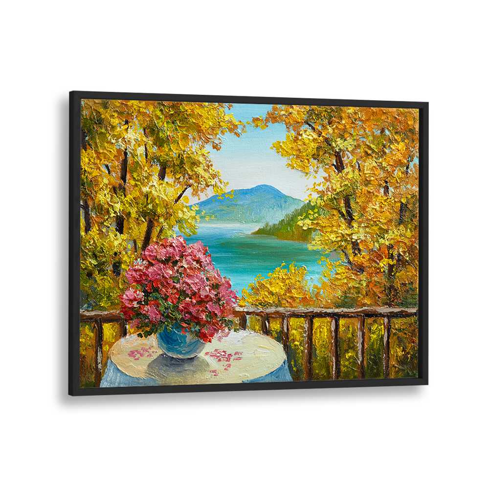 Blooming Oasis Vintage European Paintings in Black Plain Frame