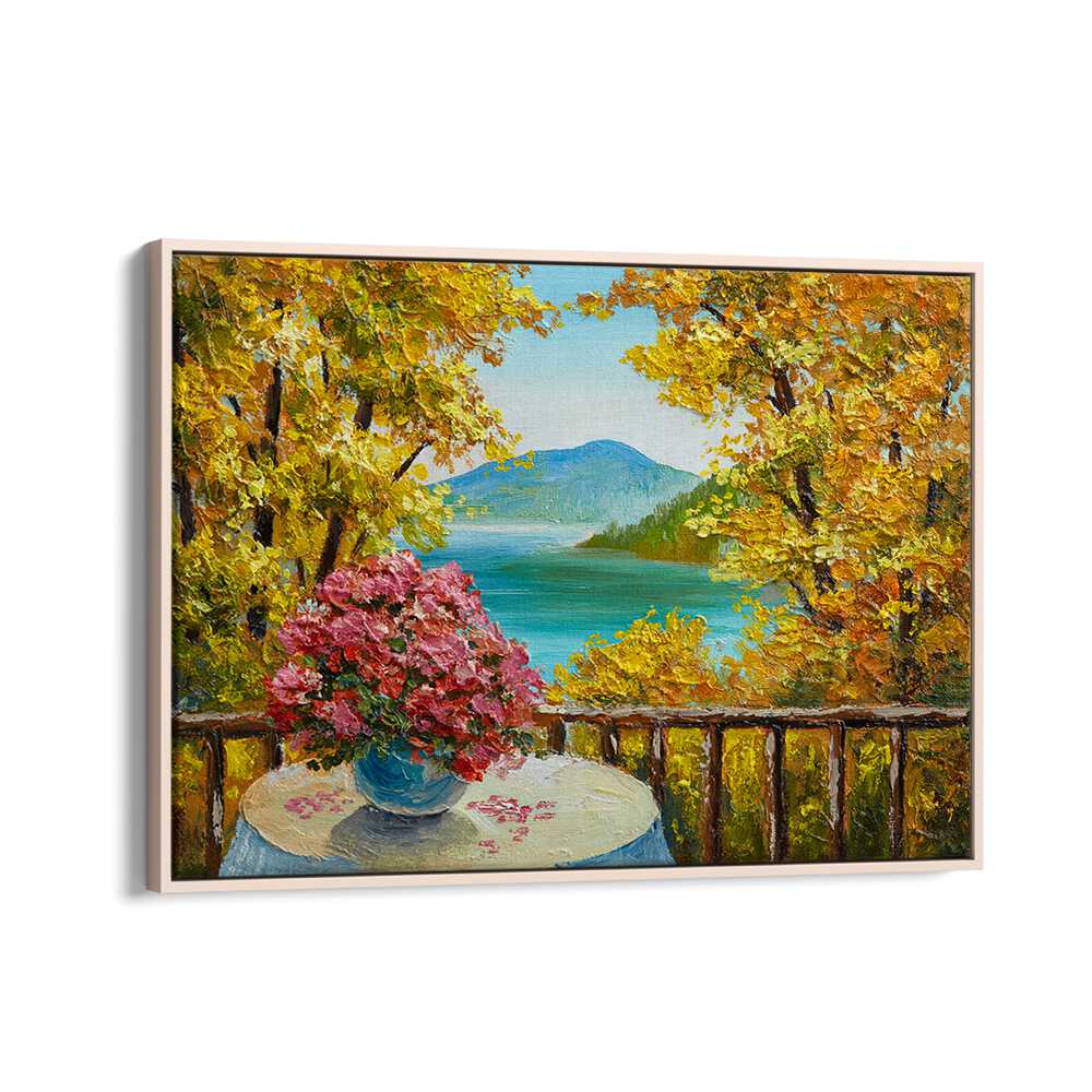 Blooming Oasis Vintage European Paintings in Oak Wood Floater Frame