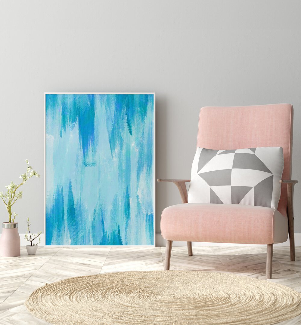 Blue Cave by Martina Abstract Paintings. placed on wall 
