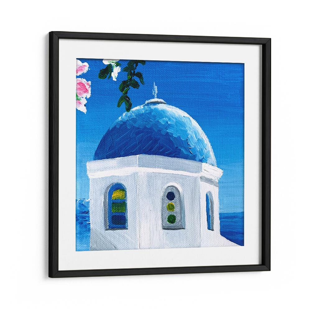 Blue Dome By Key And Sea Creative Travel Art Print in Black Frame With Mount