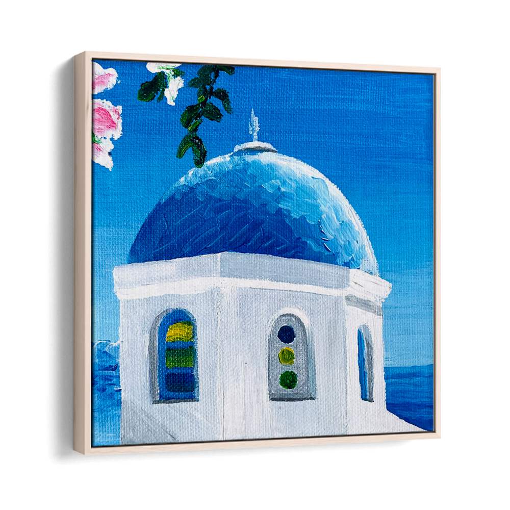 Blue Dome By Key And Sea Creative Travel Art Print in Oak Wood Floater Frame