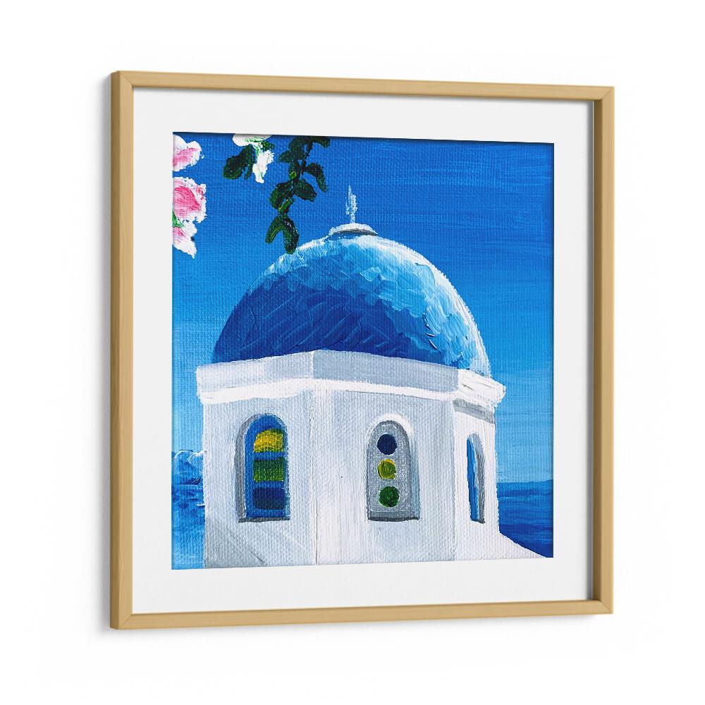 Blue Dome By Key And Sea Creative Travel Art Print in Oak Wood Frame With Mount