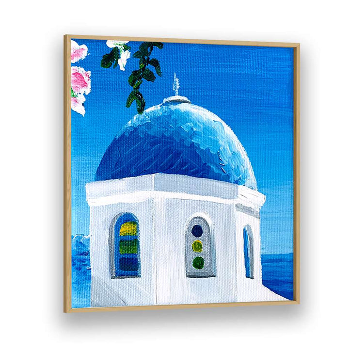 Blue Dome By Key And Sea Creative Travel Art Print in Oak Wood Plain Frame