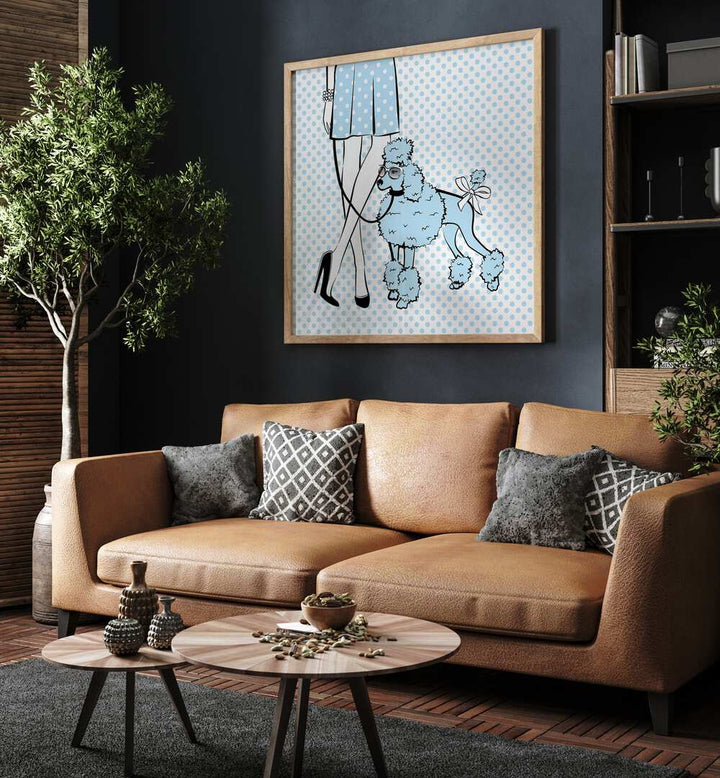 Blue Dot Dog by Martina Fashion Paintings Fashion Posters   placed on wall 