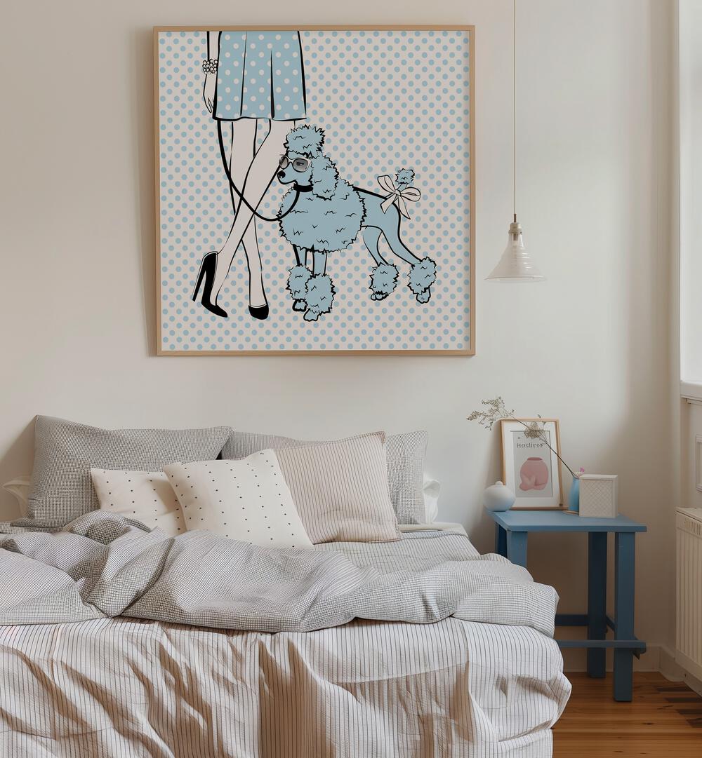 Blue Dot Dog by Martina Fashion Paintings Fashion Posters  placed on wall 