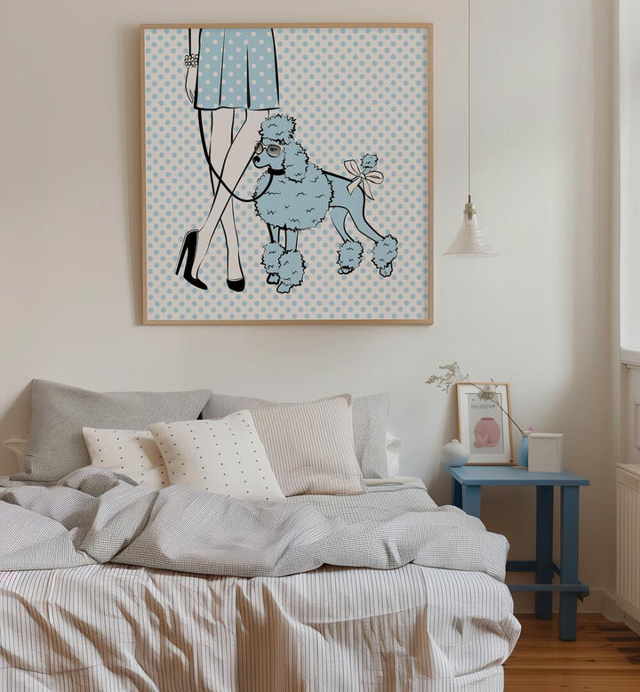 Blue Dot Dog by Martina Fashion Paintings Fashion Posters  placed on wall 