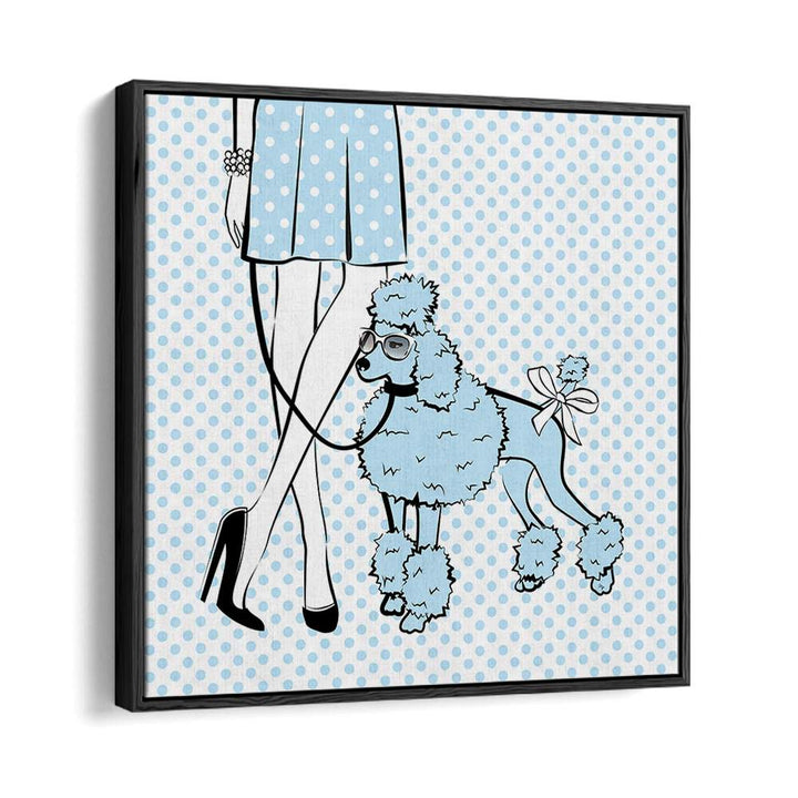 Blue Dot Dog by Martina Fashion Paintings Fashion Posters in Black Floater Frame