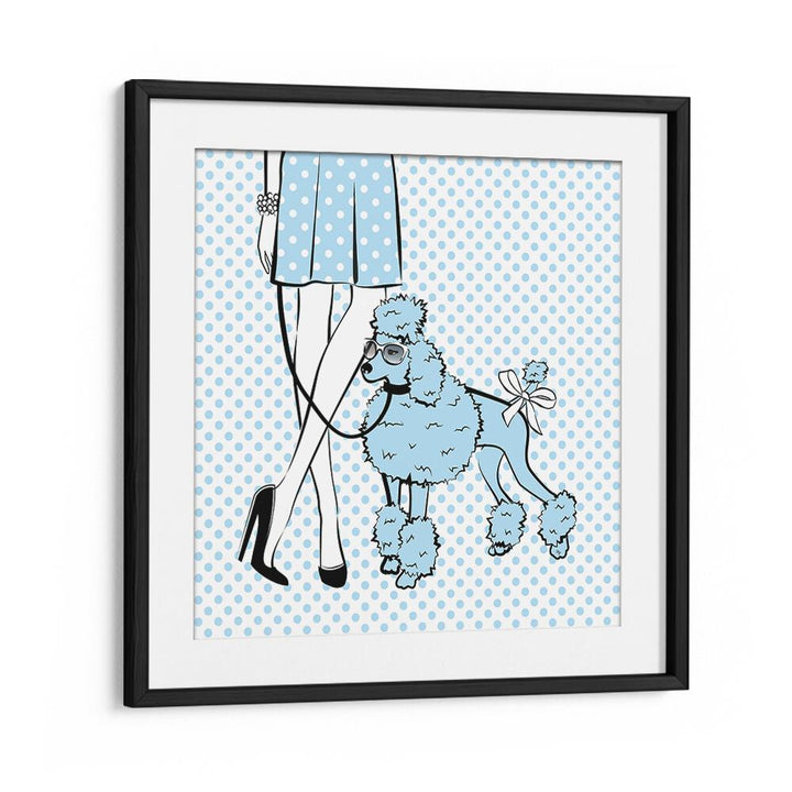 Blue Dot Dog by Martina Fashion Paintings Fashion Posters in Black Frame With Mount