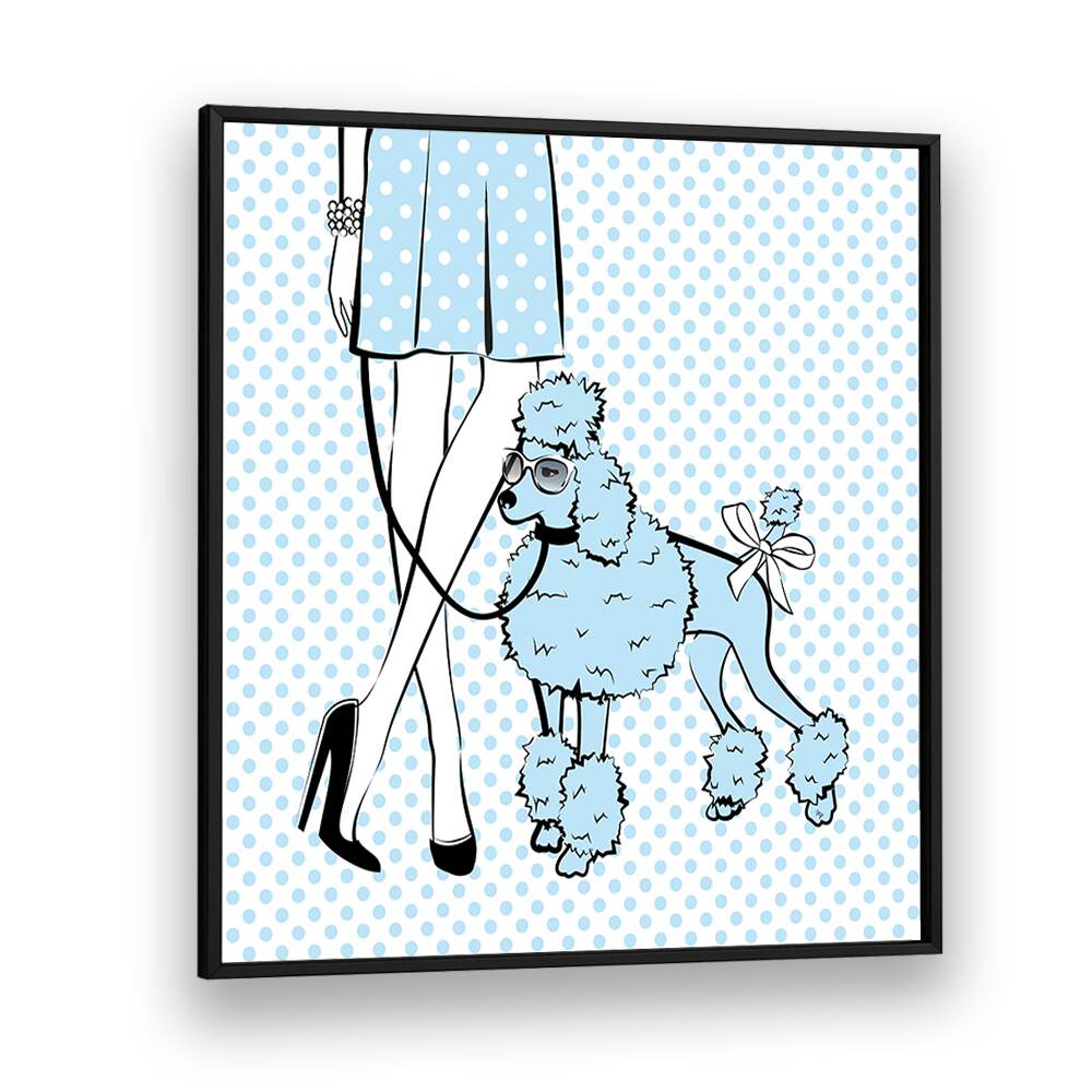 Blue Dot Dog by Martina Fashion Paintings Fashion Posters in Black Plain Frame