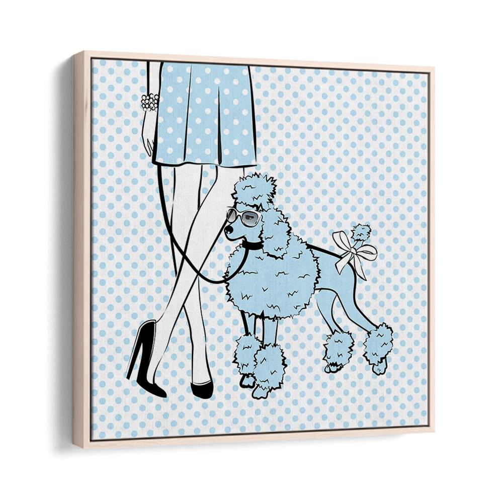 Blue Dot Dog by Martina Fashion Paintings Fashion Posters in Oak Wood Floater Frame