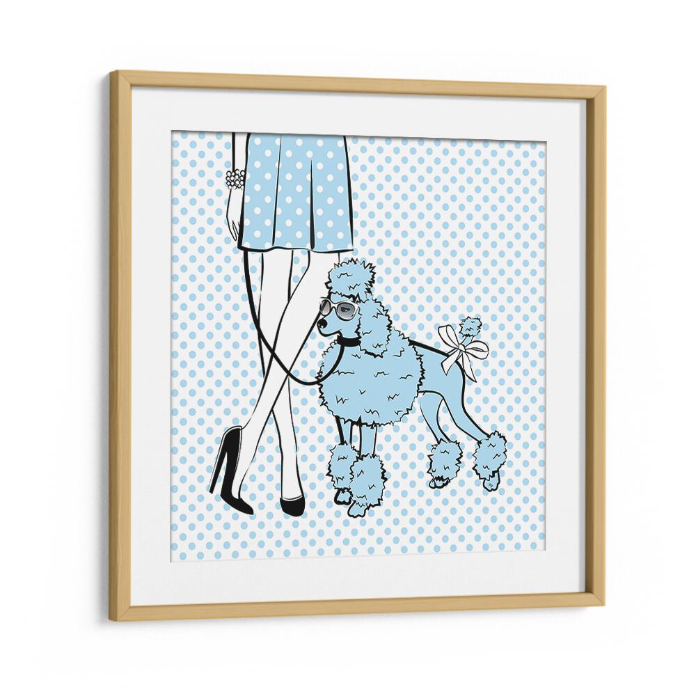 Blue Dot Dog by Martina Fashion Paintings Fashion Posters in Oak Wood Frame With Mount