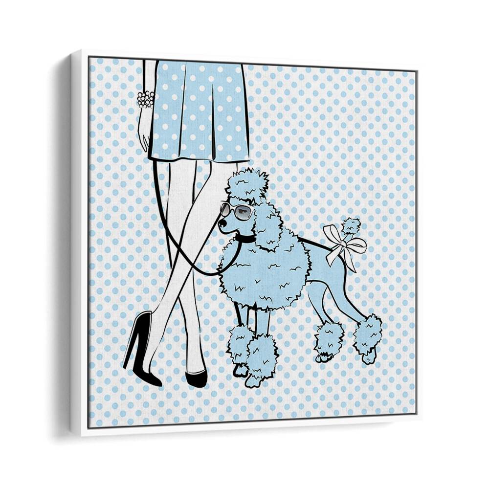 Blue Dot Dog by Martina Fashion Paintings Fashion Posters in White Floater Frame