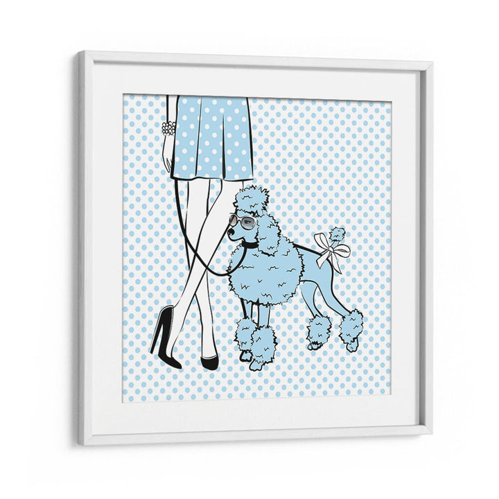 Blue Dot Dog by Martina Fashion Paintings Fashion Posters in White Frame With Mount