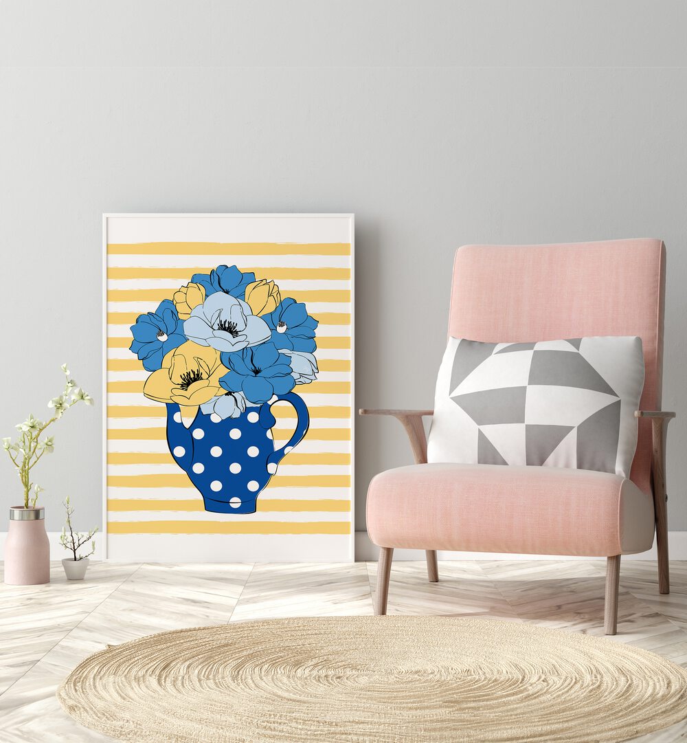 Blue Flowers by Martina Botanical Art Prints placed on wall 