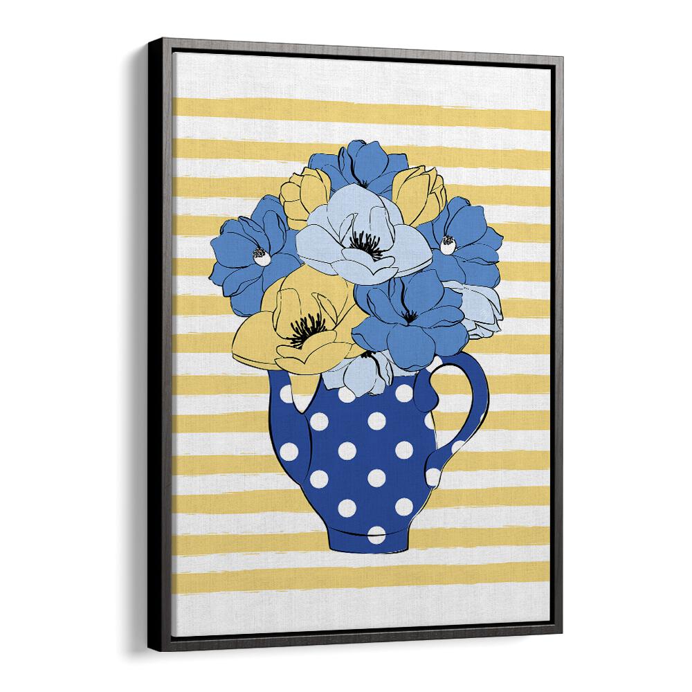 Blue Flowers by Martina Botanical Art Prints in Black Floater Frame