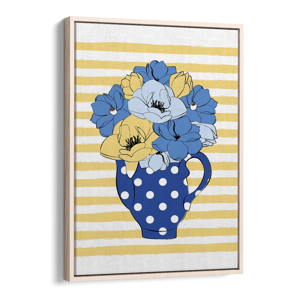 Blue Flowers by Martina Botanical Art Prints in Oak Wood Floater Frame