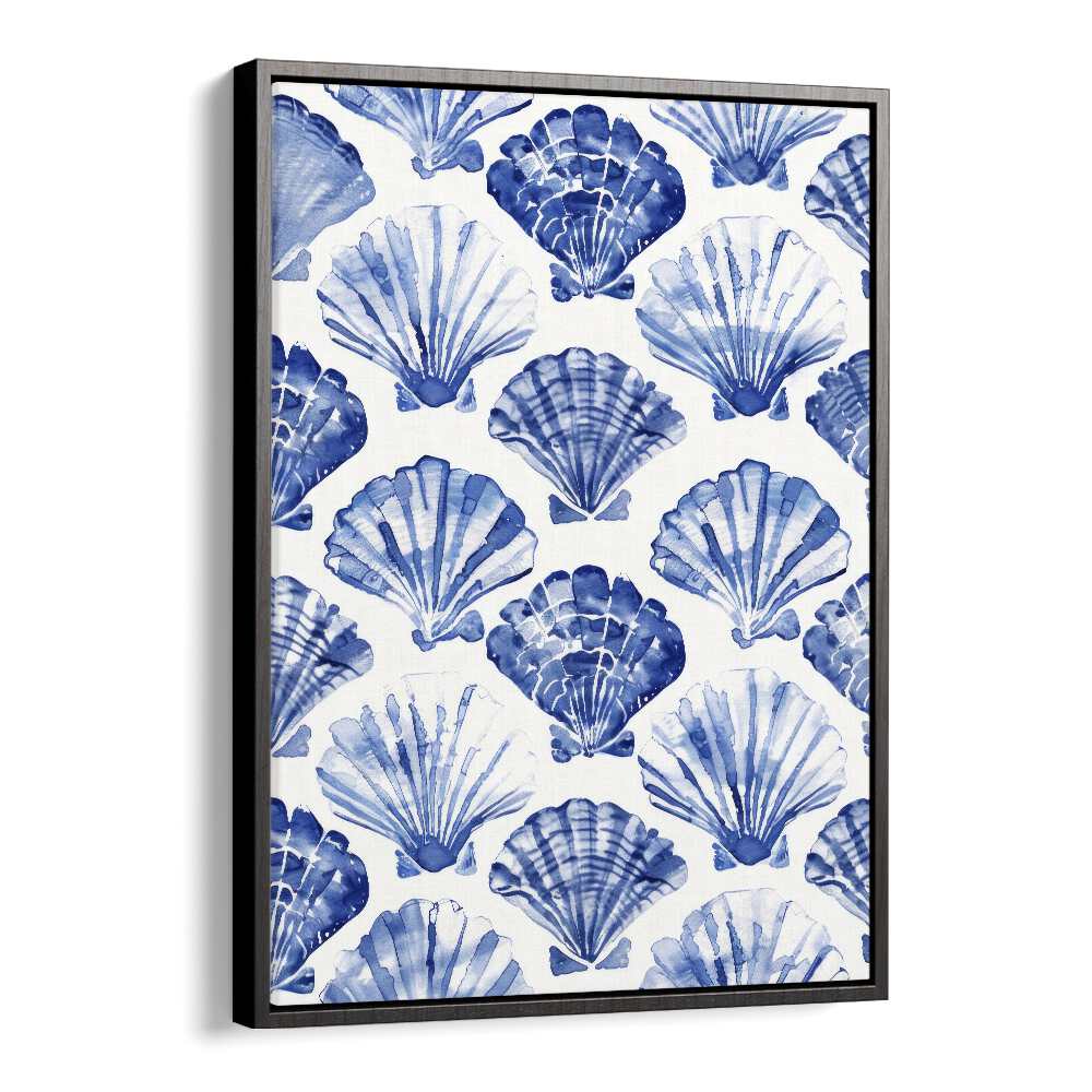 Blue Ocean Bivalve Beach Prints Coastal Wall Art in Black Floater Frame