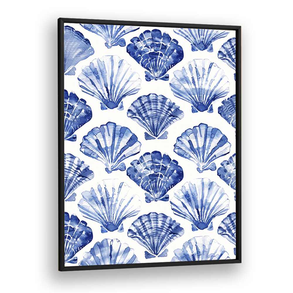 Blue Ocean Bivalve Beach Prints Coastal Wall Art in Black Plain Frame