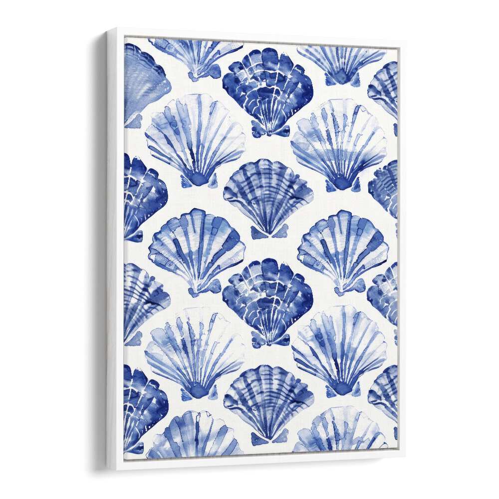 Blue Ocean Bivalve Beach Prints Coastal Wall Art in White Floater Frame