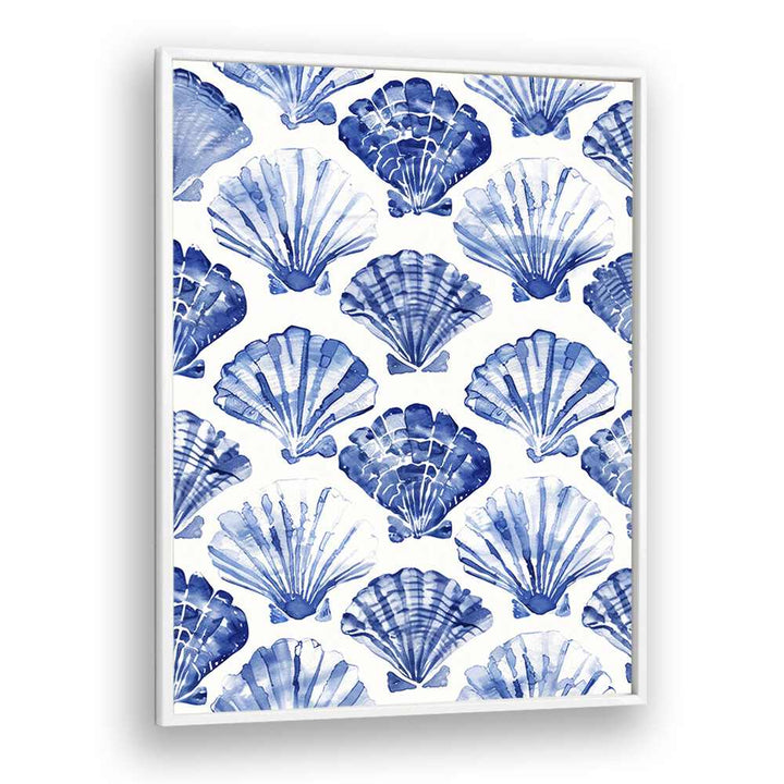 Blue Ocean Bivalve Beach Prints Coastal Wall Art in White Plain Frame