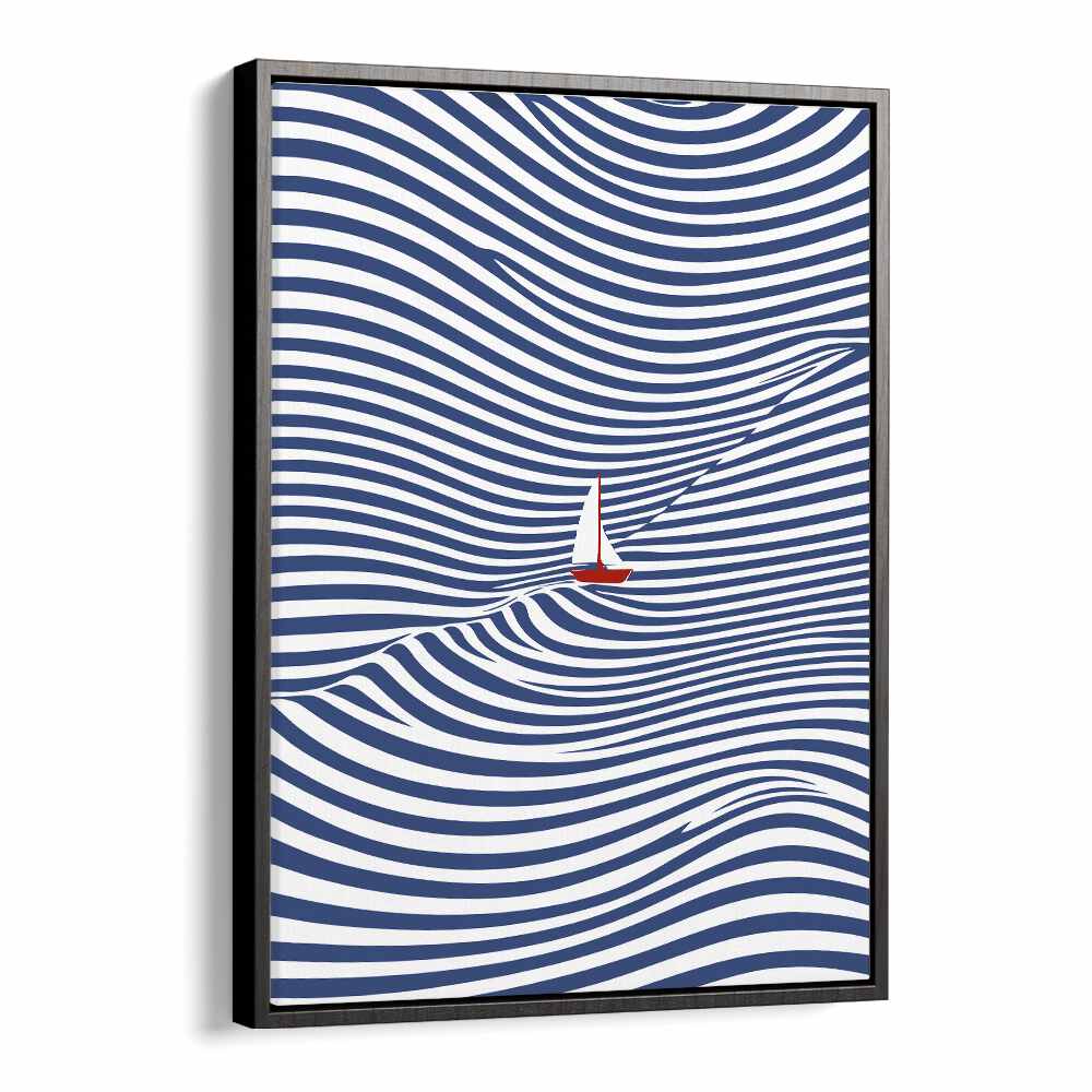 Blue Optical Waves Abstract Paintings Abstract Art Prints in Black Floater Frame