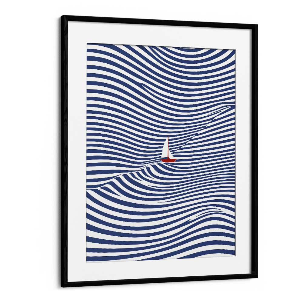 Blue Optical Waves Abstract Paintings Abstract Art Prints in Black Frame With Mount